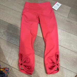 Yoga-Licious Coral Ribbon High-Waist Cropped Leggings Bow Detail NEW XS